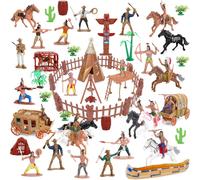 Sansh-Wild West Cowboys Et Indiens Ensemble De Jeu En Plastique, 77 Jouets Éducatifs Seau D'indiens D'amérique Figurines D'action Et Accessoires Pour Enfants Garçons Filles À Partir De 3 Ans