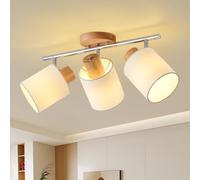 SANSHI Plafonnier Bois 3 Spots,Spot de plafond Orientable LED,Moderne Éclairage luminaire Base E14 230V Murale Applique,Intérieur Lustre Lampe pour Cuisine Salon,Chambre, Salle à manger(Sans Ampoules)