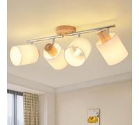 SANSHI Plafonnier Bois 4 Spots,Spot de plafond Orientable LED,Moderne Éclairage luminaire Base E14 230V Murale Applique,Intérieur Lustre Lampe pour Cuisine Salon,Chambre, Salle à manger(Sans Ampoules)