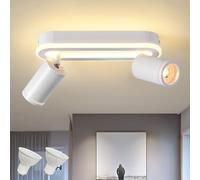 SANSHI Plafonnier LED,2 Spot Orientables, Spots de Plafond Pivotant 350°,Éclairage de Plafond luminaire avec lueur inférieure 15W+ 2x 5W GU10,Applique murale 3000K Blanc Chaud pour Salon Cuisine,Blanc