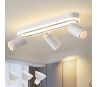 SANSHI Plafonnier LED,3 Spot Orientables,3000K Blanc Chaud,Blanc | Spots de Plafond Pivotant 350°,Éclairage de Plafond luminaire avec lueur inférieure 27W+3x5W GU10,Applique murale Pour Salon