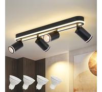 SANSHI Plafonnier LED,4 Spot Orientables,3000K Blanc Chaud,Noir | Spots de Plafond Pivotant 350°,Éclairage de Plafond luminaire avec lueur inférieure 36W+4x5W GU10,Applique murale Pour Salon