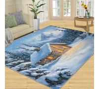 SANSJI Forest House Tapis de maison 180 x 200 cm, tapis de campagne pour chambre à coucher, tapis d'hiver pour salon, tapis d'intérieur lavable, antidérapant et à poils courts