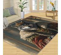 SANSJI King Wolf Tapis décoratif d'intérieur lavable pour chambre à coucher, antidérapant et à poils ras - Motif animaux amusants - Cadeau portrait de loup - 100 x 150 cm