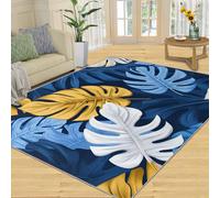 SANSJI Monstera Tapis à motif feuilles tropicales et décoration d'intérieur, bleu aquarelle pour chambre à coucher, salon, antidérapant et à poils courts