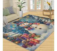 SANSJI Tapis à motif bonhomme de neige lavable pour chambre à coucher et salon - Bleu d'hiver - Antidérapant et à poils courts