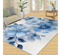 SANSJI Tapis à motif floral nordique bleu aquarelle pour salon, chambre à coucher, tapis d'intérieur antidérapant et à poils courts