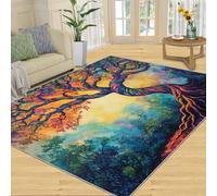 SANSJI Tapis arbre de vie pour chambre à coucher - Tapis d'arbres colorés pour salon, tapis de mythologie nordique - Tapis d'intérieur lavable, antidérapant et à poils courts - 180 x 200 cm