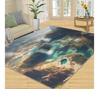 SANSJI Tapis cascade pour chambre à coucher, salon, tapis naturel antidérapant, lavable, à poils courts - Bleu sarcelle