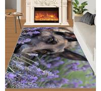 SANSJI Tapis de berger allemand 60 x 90 cm - Tapis animal 3D pour entrée, tapis de cuisine antidérapant et lavable - Motif floral violet - Facile d'entretien pour salle de bain et entrée