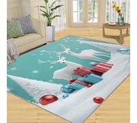 SANSJI Tapis de cerf pour chambre à coucher, salon, Noël, décoration d'intérieur, lavable, antidérapant et à poils ras - Blanc et vert