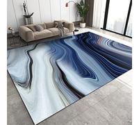 SANSJI Tapis de Chambre Marbre Bleu-Marron Nordique, Entretien Facile Intérieur Moquette, Vagues Rayées Abstraites Lavable Tapis Intérieur - pour Décor Chambre d'enfant 140 x 200 cm