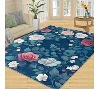 SANSJI Tapis de décoration d'intérieur à motif floral bohème - 180 x 200 cm - Tapis rustique lavable pour chambre à coucher - Tapis d'intérieur antidérapant et à poils courts - Motif roses vintage