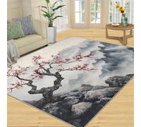 SANSJI Tapis de décoration d'intérieur asiatique traditionnel, tapis lavable pour salon, chambre à coucher, tapis d'intérieur antidérapant et à poils bas, motif paysage oriental, 200 x 290 cm