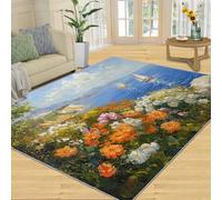 SANSJI Tapis de décoration d'intérieur, bord de mer, tapis lavable pour salon, chambre à coucher, tapis d'intérieur antidérapant et à poils bas, cadeau paysage européen, 150 x 180 cm
