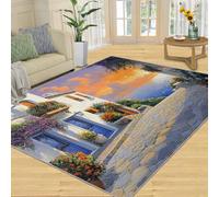 SANSJI Tapis de décoration d'intérieur de style européen, tapis lavable pour chambre à coucher, tapis antidérapant, poils courts et facile d'entretien, coucher de soleil et bord de mer, cadeaux de