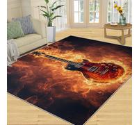 SANSJI Tapis de décoration d'intérieur motif guitare électrique flamme, tapis lavable pour chambre à coucher, tapis d'intérieur antidérapant et à poils ras - Cadeau de musique pop - 152,4 x 453,2 cm