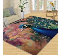 SANSJI Tapis de décoration d'intérieur motif paon élégant pour salon, chambre à coucher, tapis antidérapant, à poils courts et facile d'entretien, motif paon oriental, 180 x 270 cm