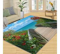 SANSJI Tapis de décoration d'intérieur - Tapis de décoration d'intérieur - Tapis décoratif d'intérieur antidérapant et à poils courts - Motif fleurs de bord de mer - Tapis lavable pour chambre à