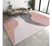 SANSJI Tapis de Décoration Ligne Rose Gris Doré Simple Entretien Facile Intérieur Moquette, Conception Créative en Détresse Écologique Paillasson Intérieur - pour Chambre d'enfant 100 x 150 cm