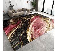 SANSJI Tapis de Décoration Marbre Rose Noir Or, Tapis avec Dos en Caoutchouc Antidérapant, Moderne Abstrait Rêveur Écologique Paillasson Intérieur - pour Commercial de Bureau 160 x 230 cm