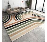 SANSJI Tapis de Décoration Texture Rétro Rayée des Années 70 Tapis Moquette de Salon à Poils Ras, Lignes Courbes Abstraites Antidérapant Tapis Intérieur - pour Chambre à Coucher de Salon 90 x 120 cm
