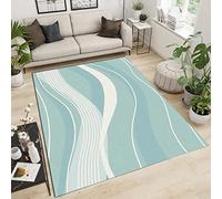 SANSJI Tapis de Décoration Vague Vert Menthe Minimaliste, Tapis avec Dos en Caoutchouc Antidérapant, Boho Abstrait Blanc Bande Écologique Paillasson Intérieur - pour Commercial de Bureau 160 x 230 cm