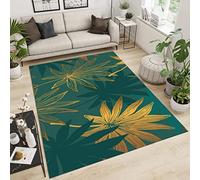 SANSJI Tapis de Enfant Feuilles Dorées Vertes, Tapis Moquette de Chambre à Poils Ras, Léger Luxe Mode Simple Antidérapant Tapis Intérieur - pour Chambre à Coucher de Salon 180 x 250 cm