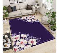 SANSJI Tapis de Enfant Fleurs Blanches Violettes, Tapis avec Dos en Caoutchouc Antidérapant, Mystère élégant Moderne Antidérapant Tapis Intérieur - pour Commercial de Bureau 100 x 150 cm
