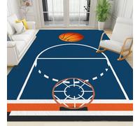 SANSJI Tapis de Enfant Terrain De Basket Bleu, Tapis Moquette de Salon à Poils Ras, Basket-Ball Orange Antidérapant Tapis Intérieur - pour Chambre à Coucher de Salon 180 x 250 cm