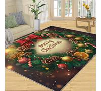 SANSJI Tapis de Noël lavable pour salon, festival, chambre à coucher, tapis d'intérieur lavable, antidérapant et à poils ras - Motif couronne verte - 152,4 x 228,6 cm