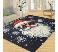 SANSJI Tapis de Père Noël avec flocons de neige pour chambre à coucher, lavable, antidérapant, à poils courts et doux, noir, pour intérieur et décoration d'intérieur