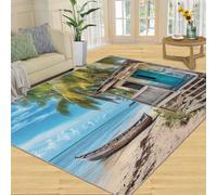 SANSJI Tapis de plage pour décoration d'intérieur, tapis tropical d'été pour salon, chambre à coucher, tapis d'intérieur antidérapant et à poils ras lavables, motif paysage de bord de mer, cadeau de