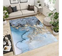 Tapis de Salon Marbre Bleu Doré, Tapis Moquette de Salon à Poils Ras, Mode Nordique Luxe Léger Doux Paillasson Intérieur - pour Décor de Cuisine Et de Salle à Manger 130 x 190 cm
