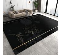 SANSJI Tapis de Salon Pivoine d'or Noir De Luxe, Tapis Moquette de Chambre à Poils Ras, Fleurs Vintage Minimalistes Doux Paillasson Intérieur - pour Chambre à Coucher de Salon 60 x 90 cm