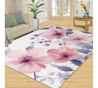 SANSJI Tapis décoratif à motif floral rose pour salon, chambre à coucher, tapis antidérapant, poils courts et facile d'entretien, aquarelle rustique, 160 x 230 cm, motif floral rose