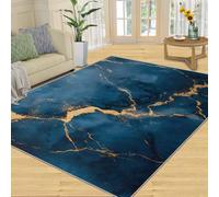 SANSJI Tapis décoratif bleu marine à poils courts pour chambre à coucher, salon, texture dorée - 354 x 385 cm