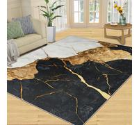 SANSJI Tapis décoratif d'intérieur en marbre noir et blanc, tapis lavable pour chambre à coucher, tapis d'intérieur antidérapant et à poils bas, texture dorée de luxe, 180 x 200 cm, motif marbre noir