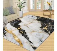 SANSJI Tapis décoratif d'intérieur en marbre noir et blanc, tapis lavable pour chambre à coucher, tapis d'intérieur antidérapant et à poils ras (200 x 290 cm, texture dorée)