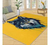 SANSJI Tapis décoratif d'intérieur motif loup, tapis lavable pour chambre à coucher, tapis antidérapant, poils courts et facile d'entretien, motif portrait d'animaux, cadeaux jaunes simples, 308 x 438