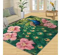 SANSJI Tapis décoratif d'intérieur motif paon élégant pour salon, chambre à coucher, tapis d'intérieur antidérapant et à poils ras - Motif floral oriental - 200 x 290 cm
