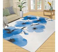 SANSJI Tapis décoratif floral pour salon, tapis lavable pour chambre à coucher, tapis d'intérieur antidérapant et à poils ras - Bleu aquarelle - Cadeau simple nordique - 150 x 180 cm
