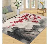 SANSJI Tapis décoratif oriental pour salon, chambre à coucher, tapis d'intérieur antidérapant et à poils ras lavables, motif floral rouge, 200 x 290 cm, cadeau floral rouge