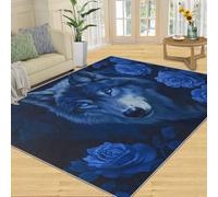 SANSJI Tapis décoratif pour salon, chambre à coucher, tapis antidérapant lavable, à poils ras et facile d'entretien, motif loup mystique, cadeaux de loup mystique, 160 x 230 cm, rose bleue