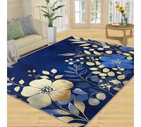SANSJI Tapis - Décoration d'intérieur florale et cadeaux, 100 x 150 cm, bleu foncé, tapis lavable pour chambre à coucher, tapis d'intérieur antidérapant et à poils ras - aquarelle nordique