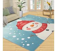SANSJI Tapis doux pour chambre à coucher, motif bonhomme de neige dessin animé, lavable rouge et blanc, antidérapant et à poils courts