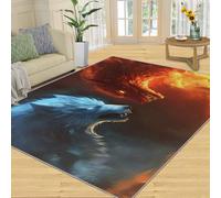 SANSJI Tapis fantaisie loup et décoration d'intérieur - 120 x 170 cm - Tapis de glace et de feu pour salon, chambre à coucher, tapis cool pour garçons - Tapis lavable antidérapant doux à poils courts