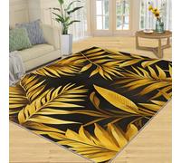 SANSJI Tapis - Feuilles tropicales et cadeaux, 100 x 150 cm, tapis lavable pour salon, chambre à coucher, tapis d'intérieur antidérapant et à poils ras - Motif feuilles marron doré