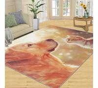 SANSJI Tapis - Imprimé chat et chien - Décoration d'intérieur et cadeaux, 180 x 200 cm, tapis d'animaux mignons pour salon, tapis lavable pour chambre à coucher, tapis d'intérieur, antidérapant et à