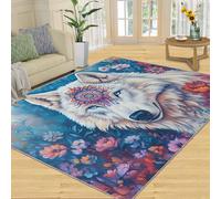 SANSJI Tapis imprimé loup bohème pour décoration d'intérieur, lavable, motif floral aquarelle pour salon, chambre à coucher et intérieur
